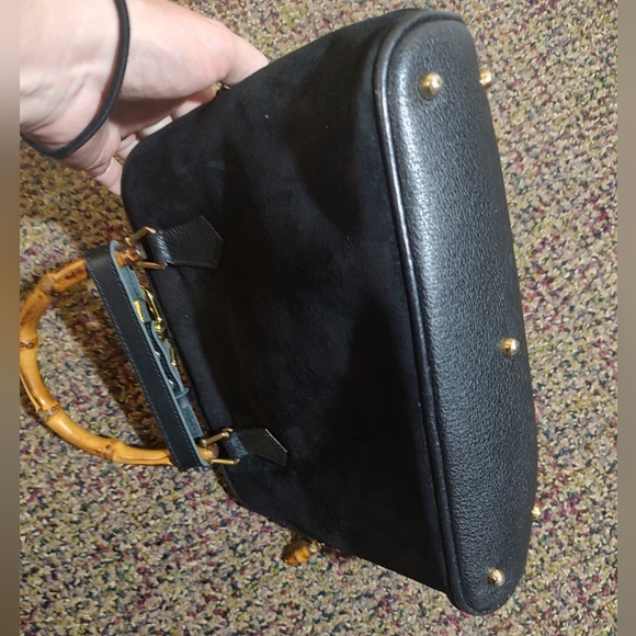 PC: Gucci EUC+++ Black Suede & Leather 2 Way Bamboo Satchel Bag - Picture 14 of 17
